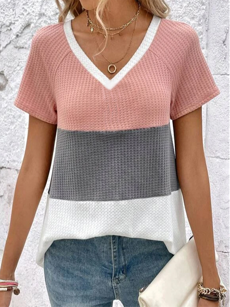

Loose Color Block Casual V Neck Shirt, Pink, Shirts & Blouses