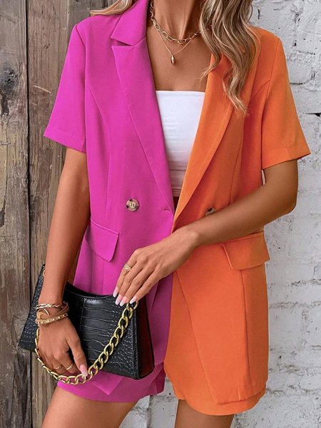 

Lapel Collar Urban Loose Color Block Blazer, As picture, Blazers