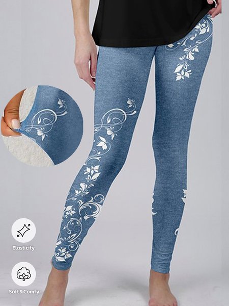 

Casual Floral Regular Fit Leggings, Blue, Leggings