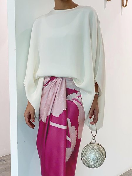 

Loose Elegant Plain Crew Neck Shirt, White, Blouses and Shirts