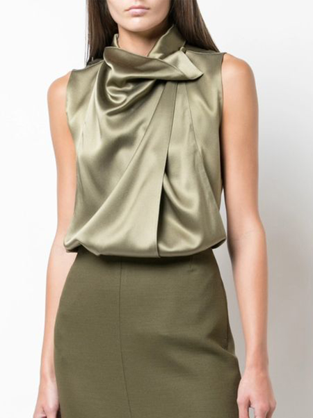 

Elegant Plain Regular Fit Scoop Neck Shirt, Green, Blouses and Shirts