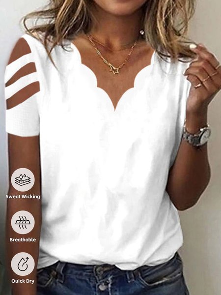 

Loose V Neck Casual Plain T-Shirt, White, T-Shirts