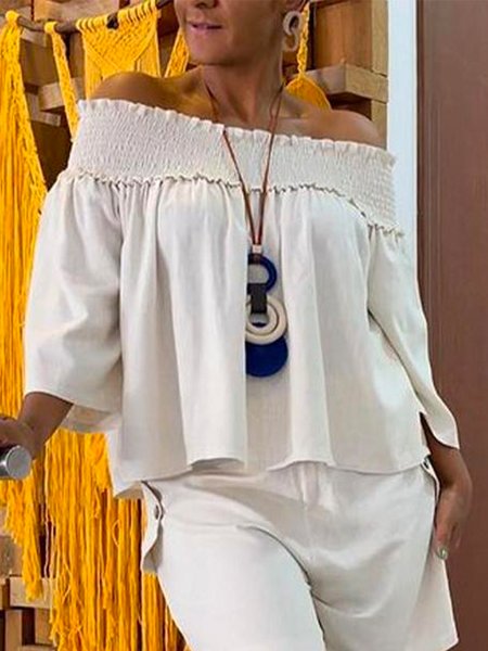 

Casual Cold Shoulder Plain Loosen Shirt, White, Blouses and Shirts