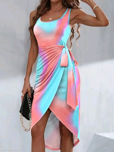 

Simple Square Neck Ombre Regular Fit Dress, Blue, Dresses