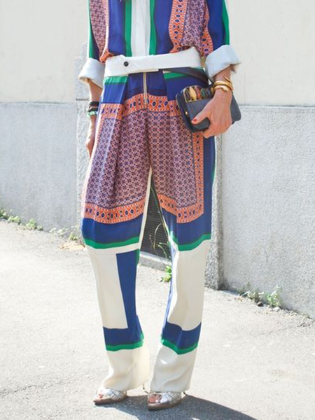 

Color Block Vacation Fashion Pants, As picture, Pants