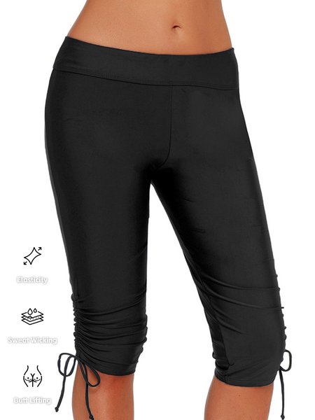 

Tight Plain Casual Pants, Black, Pants