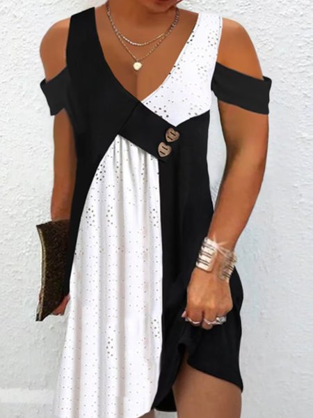 

Plus Size Loose Color Block Casual Dress, Black, Dresses