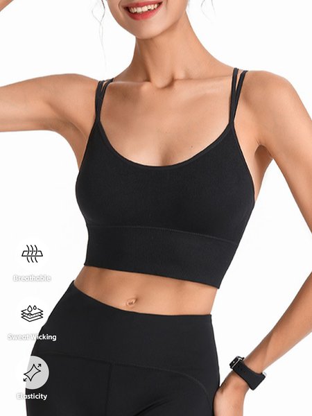 

Sports Plain Crew Neck Sports Bra, Black, Bra & Bra Sets