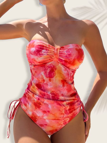 

Vacation Abstract Printing Strapless Tankini, Red, Tankinis Sets