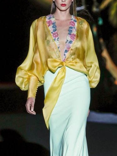 

Loose Plain Others Elegant Kimono, Yellow, Others