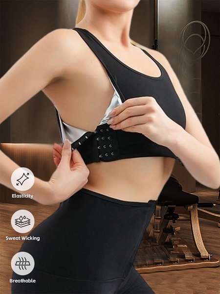 

Plain Crew Neck Casual Underwear Deep U Comfortable Beauty Back Yoga Vest with Pads No Steel Ring Gathered Shock-proof Sports Bra Sports Bra, Black, Bra & Bra Sets