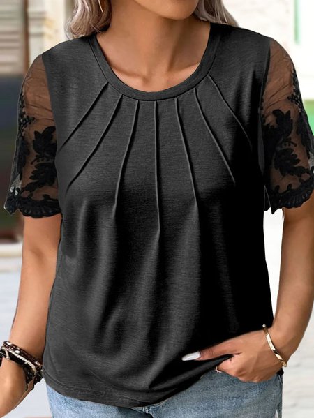 

Plus Size Plain Crew Neck Jersey Elegant T-Shirt, Black, T-Shirts