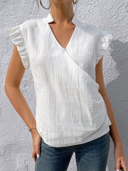 

Plain Stand Collar Simple Shirt, White, Tees & T-shirts
