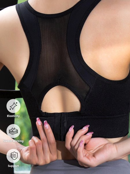 

Casual Plain Crew Neck Sports Bra, Black, Crop Bras