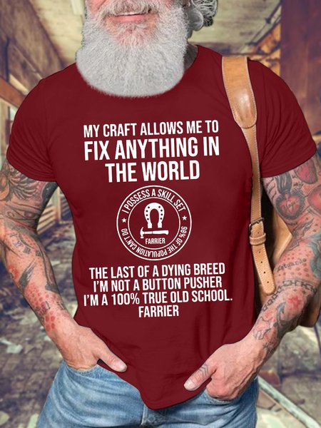 

Men’s My Craft Allows Me To Fix Anything In The World The Last Of A Dying Breed I’m Not A Button Pusher Text Letters Regular Fit Casual Crew Neck T-Shirt, Red, T-shirts