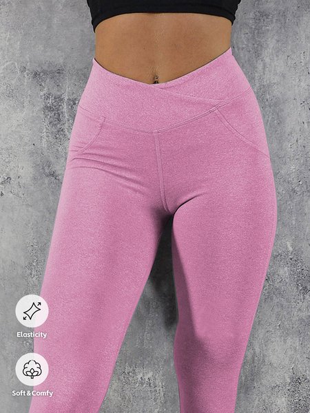 

Casual Plain Regular Fit Leggings, Rose red, Leggings