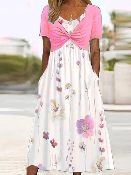 

Floral Vacation Loose Crew Neck Dress, Pink, Dresses