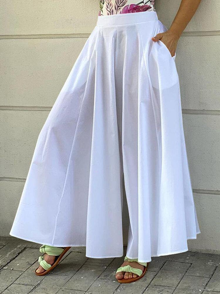 

Loose Plain Urban Pants, White, Pants