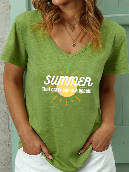 

Lilicloth X Kat8lyst Summer Crazy Sun Of A Beach Women’s Text Letters Sun Casual T-Shirt, Green, T-shirts