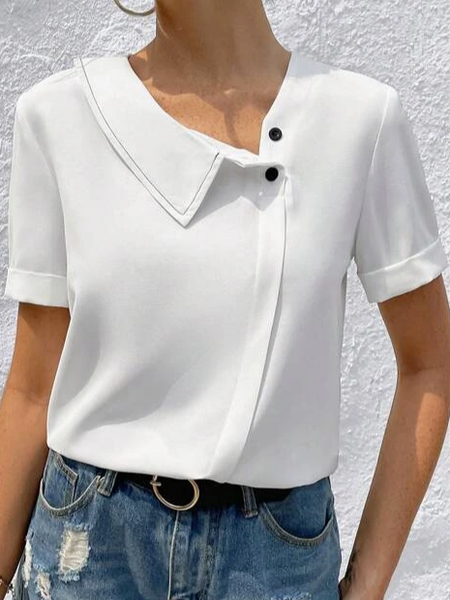 

Plain Asymmetrical Simple Shirt, White, Shirts & Blouses