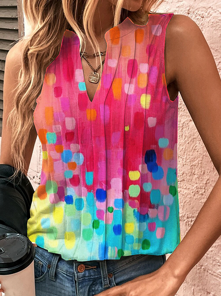 

Ombre Casual Stand Collar Regular Fit Tank Top, Rose red, Tanks & Camis