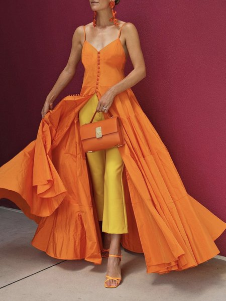 

Long Daily Regular Fit Vacation Dress, Orange, Maxi Dresses