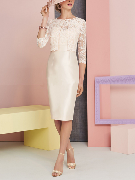 

Crew Neck Elegant Dress Set, Off white, Midi Dresses