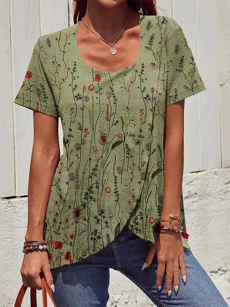 

Loose Floral Casual Crew Neck Shirt, Green, Shirts & Blouses