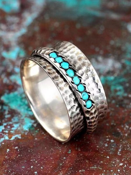 

Ethnic Silver Metal Turquoise Ring Retro Casual Women's Jewelry, Rings