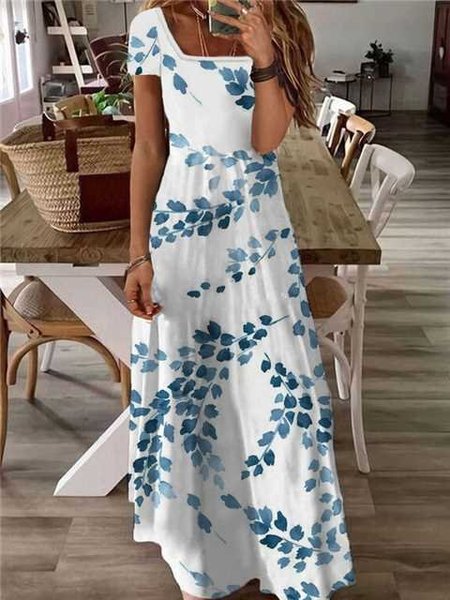 

Casual Plants Loose Square Neck Maxi Dress, White, Maxi