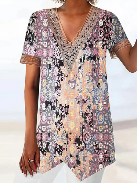 

Loose V Neck Ethnic Shirt, Purple, Shirts & Blouses