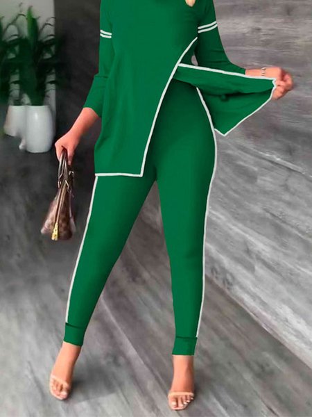 

Color Block Casual Tight Casual Pants, Green, Pants