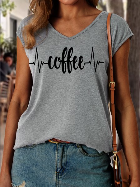 

Women's Coffee Life Funny Coffee Lover Letters Casual Tank Top, Gray, Tank Tops