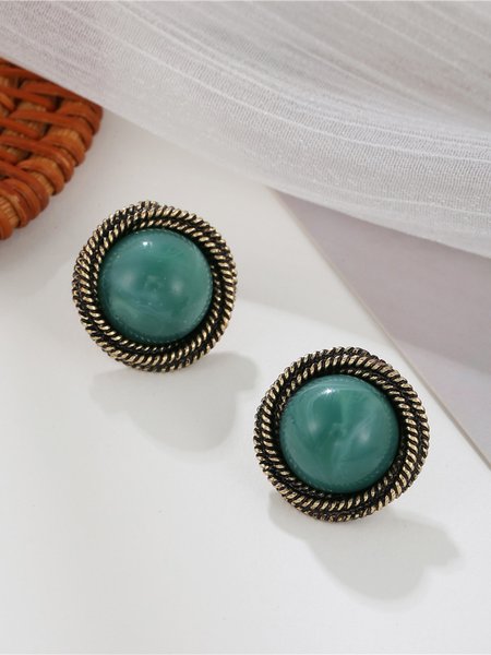 

Vintage Turquoise Round Earrings Stud Ethnic Women's Jewelry, As picture, Earrings