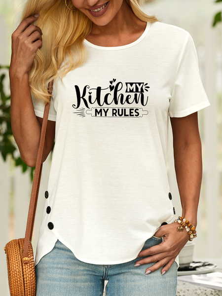 

Women’s My Kitchen My Rules Funny Casual Crew Neck T-Shirt, White, T-shirts