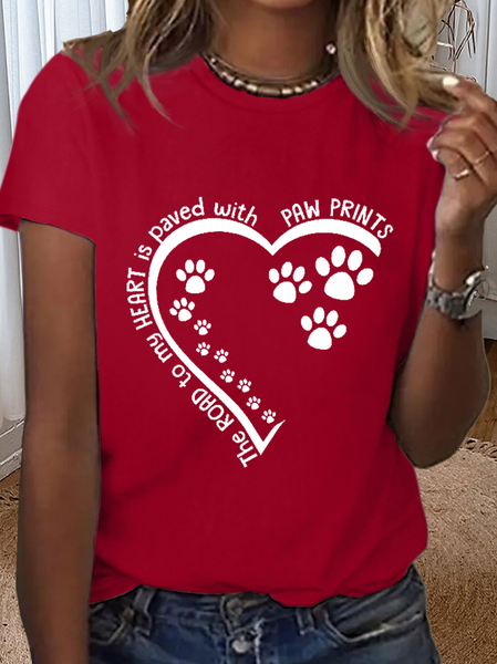 

Women's Dog Lovers The Road To My Heart Is Paved With Paw Prints Loose Cotton T-Shirt, Red, T-shirts