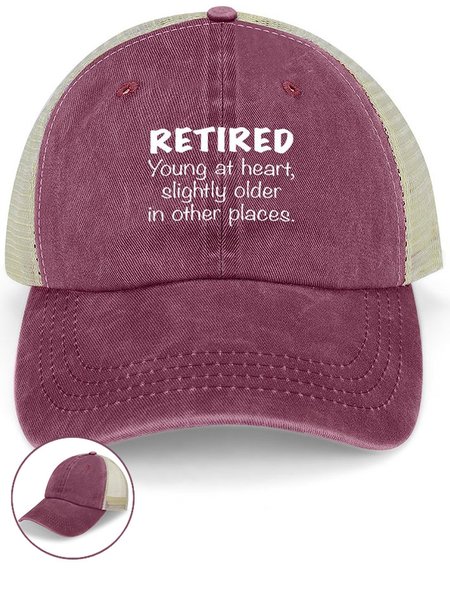 

Funny Retired Casual Letters Washed Mesh-back Baseball Cap, Wine red, Women's Hats
