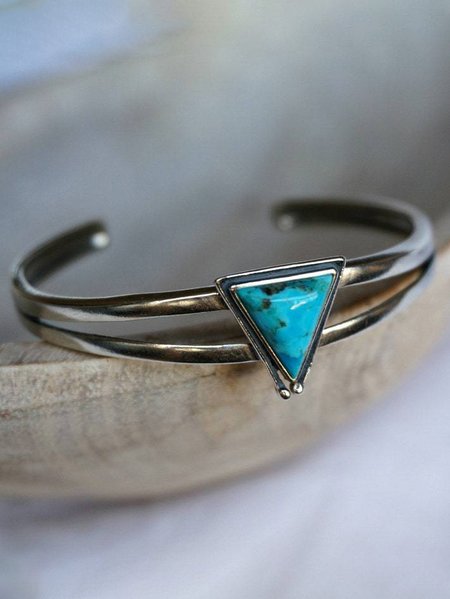 

Casual Turquoise Triangle Open Bracelet Ethnic Vintage Women's Jewelry, Silver, Bracelets