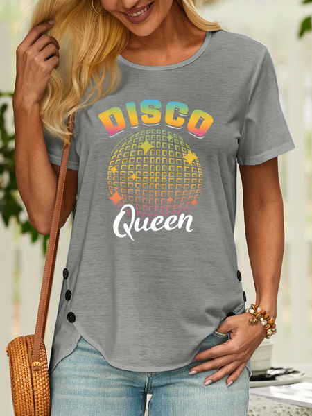 

Women’s Disco Queen Funny Dancing Crew Neck Casual T-Shirt, Gray, T-shirts