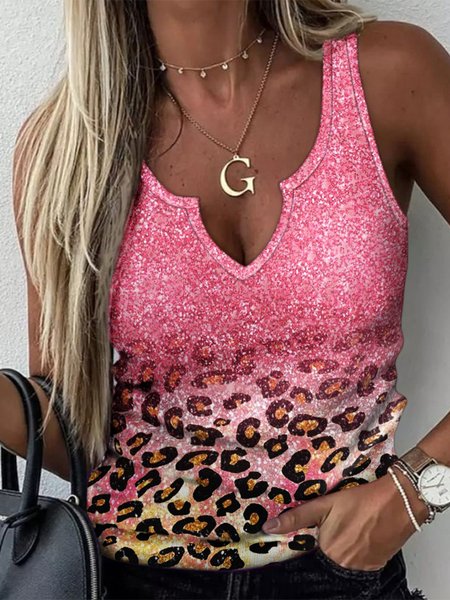 

V Neck Regular Fit Casual Tank Top, Pink, Tanks & Camis