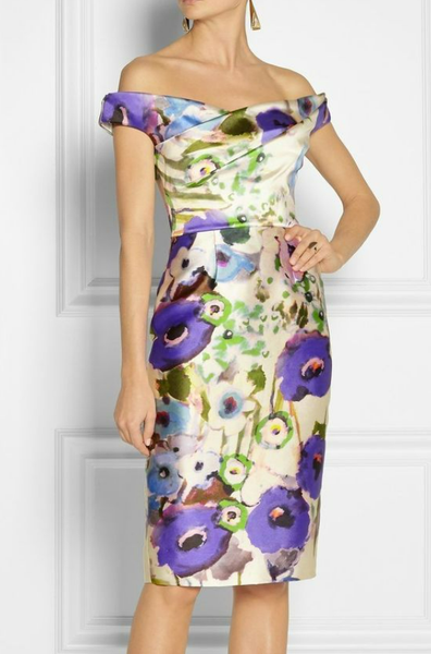 

Party Elegant Tight Floral Strapless Dress, Purple, Midi Dresses
