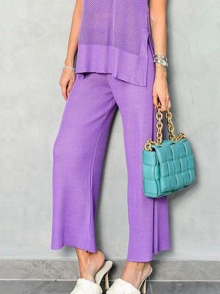 

High Elasticity Plain Loose Urban Fashion Pants Ankle Pants, Purple, Pants