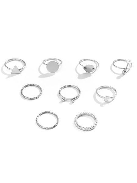 

9Pcs Urban Line Ring Set Casual Vacation Party Jewelry, Silver, Rings