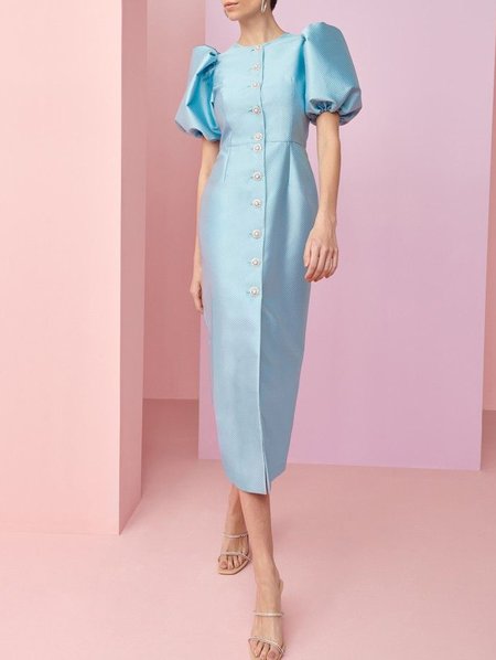 

Party Vintage Crew Neck Plain Regular Dress, Light blue, Maxi Dresses
