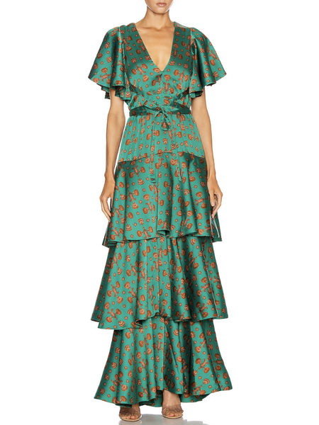 

Party Polka Dots Regular Fit Satin Vintage Dress, Green, Maxi Dresses