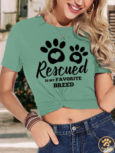 

Lilicloth X Funnpaw Women's Rescued Is My Favorite Breed Crop Top Short Sleeve Twist Front Tee T-Shirt, Green, T-shirts