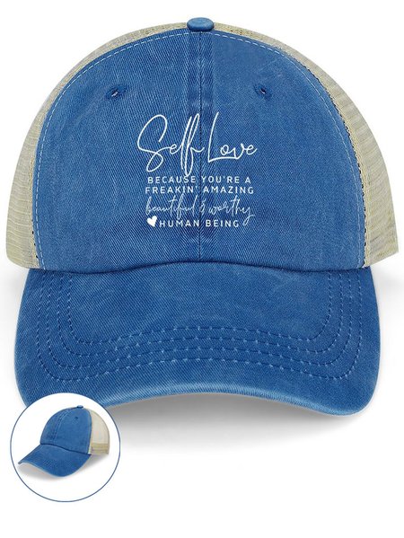 

Positive Self Love Casual Loose Washed Mesh-back Baseball Cap, Blue, Women's Hats