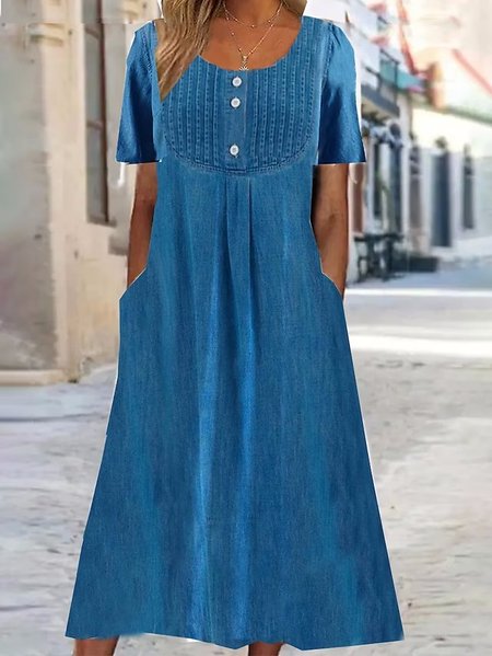 

Loose Crew Neck Casual Plain Dress, Blue, Dresses