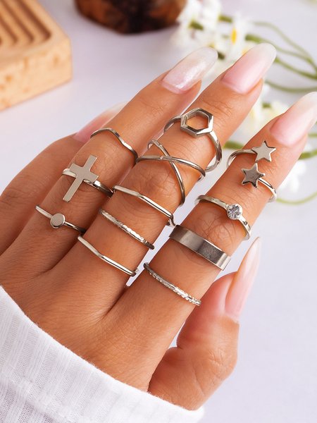 

Casual Silver Metallic Ring Set Urban Vacation Women's Jewelry, Rings