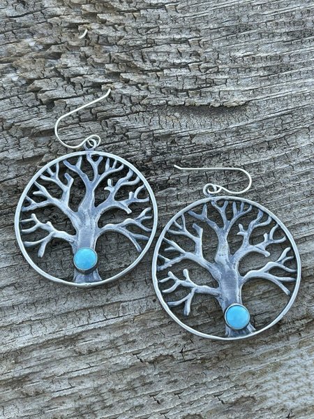 

Vintage Turquoise Tree of Life Pattern Earrings Ethnic Women's Jewelry, Silver, Earrings
